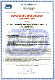 Certificate of technical qualification of supplier for Czech Railways